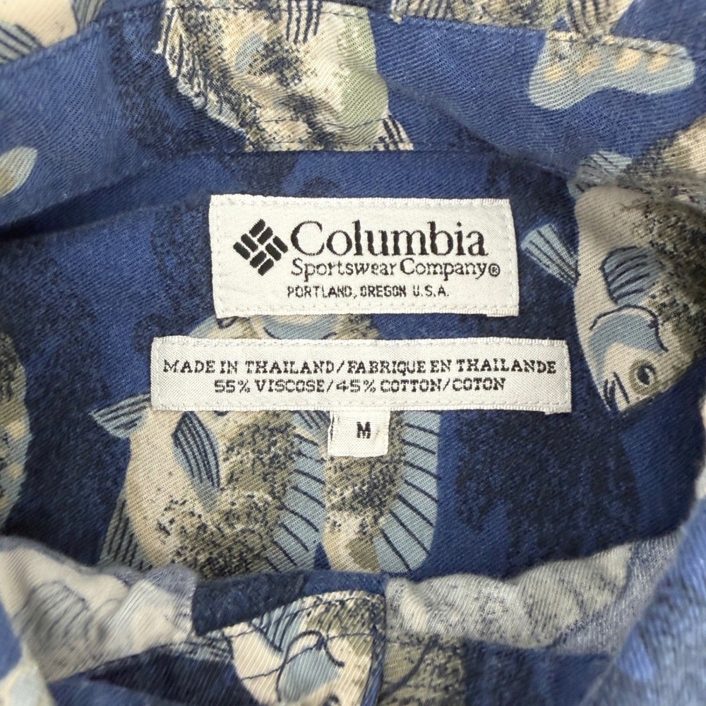 Columbia Shirt Mens Medium Blue Fish Print Short Sleeve Fishing Outdoors *Wear - Picture 7 of 11